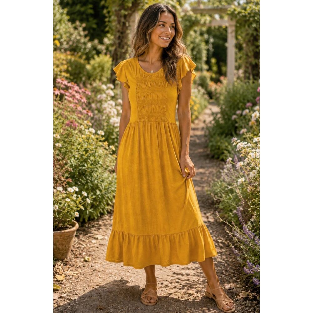 DOWNEAST Maribel Midi Dress Woman's Size XL Cotton Blend Mango Orange NWT